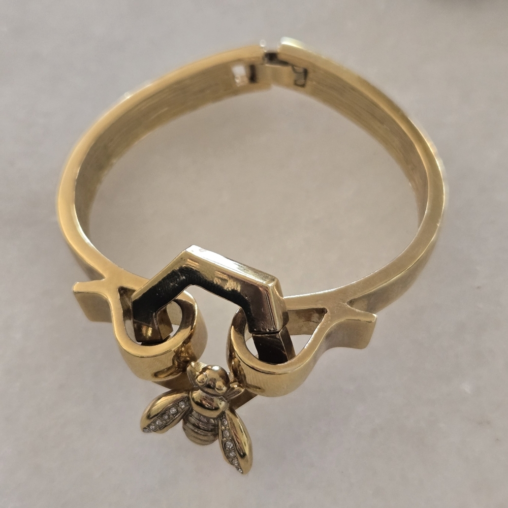 Bee & Rhinestone Bangle Bracelet, Rhinestone, Anne Klein - Picture 9 of 9